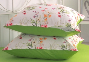 Lenjerie de pat bumbac Ranforce - Blossom combinat cu verde inchis
