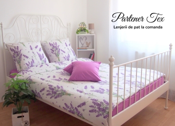 Lenjerie de pat bumbac Ranforce - Lavanda pe alb