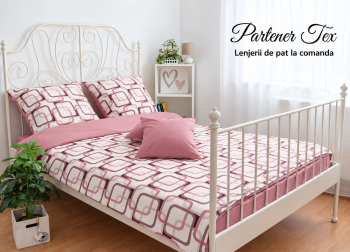 Lenjerie de pat bumbac Ranforce - Contur roz-mov combinat cu mov 