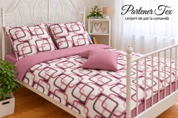 Lenjerie de pat bumbac Ranforce - Contur roz-mov combinat cu mov 
