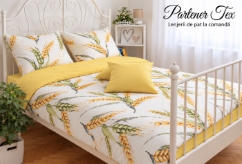 Lenjerie de pat bumbac Ranforce - Spice de grau cu galben banan