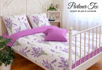 Lenjerie de pat bumbac Ranforce - Lavanda pe alb