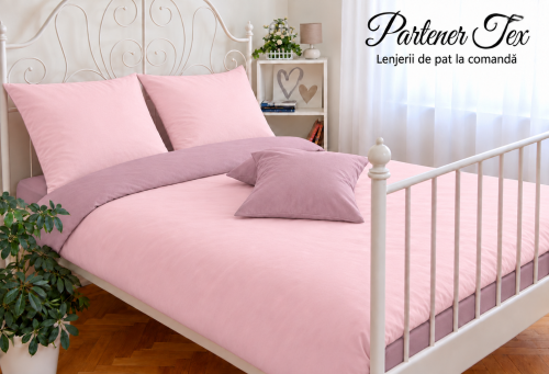 Lenjerie de pat bumbac Ranforce - Roz ceai cu mov perlat deschis