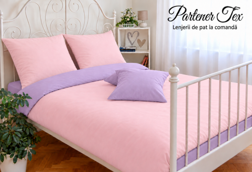 Lenjerie de pat bumbac Ranforce - Roz ceai cu mov lavanda