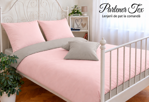 Lenjerie de pat bumbac Ranforce - Roz ceai cu gri nisip
