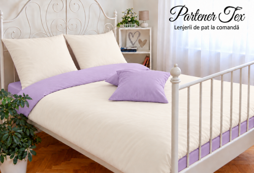 Lenjerie de pat bumbac Ranforce - Crem unt cu mov lavanda