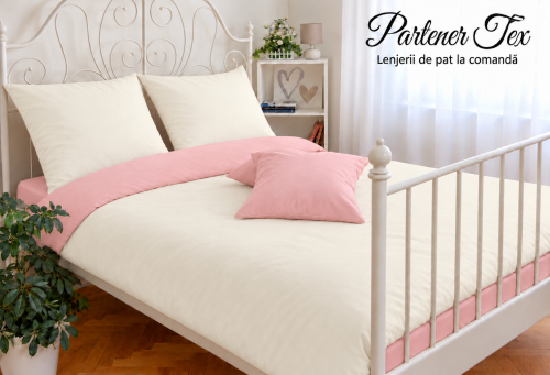 Lenjerie de pat bumbac Ranforce - Crem unt cu roz ceai