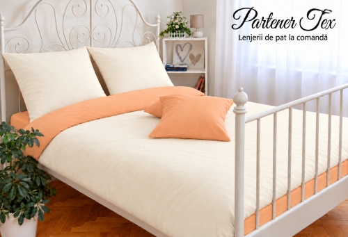 Lenjerie de pat bumbac Ranforce - Crem unt cu orange somon