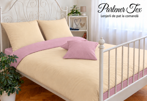 Lenjerie de pat bumbac Ranforce - Bej deschis cu mov perlat deschis