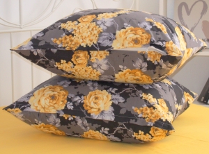 Lenjerie de pat bumbac Ranforce - Trandafiri galbeni pe negru cu galben