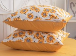 Lenjerie de pat bumbac Ranforce - Floarea soarelui pe gri cu ocru