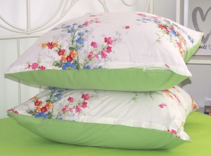 Lenjerie de pat bumbac Ranforce - Flori de camp cu bleo combinat cu verde