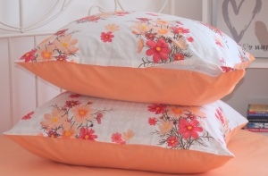 Lenjerie de pat bumbac Ranforce - Buchet somon pe alb combinat cu orange somon