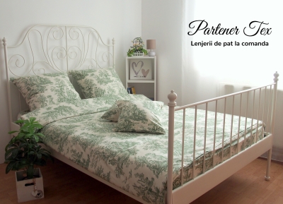 Lenjerie de pat bumbac Ranforce - Pastoral verde pe crem