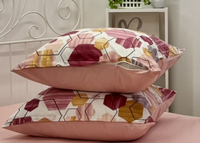 Lenjerie de pat bumbac Ranforce - Hexagoane cu visiniu cu plamaniu