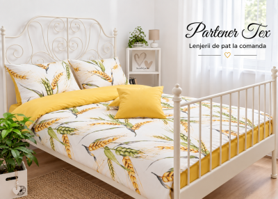 Lenjerie de pat bumbac Ranforce - Spice de grau cu galben banan