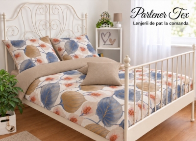 Lenjerie de pat bumbac Ranforce - Pictat bej-bleu