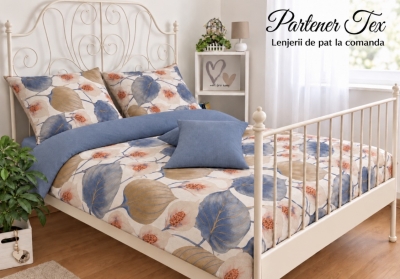 Lenjerie de pat bumbac Ranforce - Pictat bej-bleu