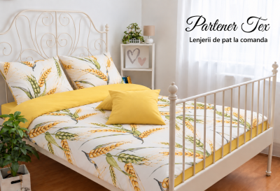 Lenjerie de pat bumbac Ranforce - Spice de grau cu galben banan