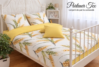 Lenjerie de pat bumbac Ranforce - Spice de grau cu galben banan