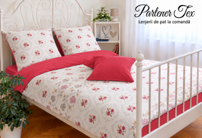 Lenjerie de pat bumbac Ranforce - Motive traditionale pe crem combinat cu gri nisip