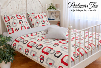 Lenjerie de pat bumbac Ranforce - Zale rosii-gri