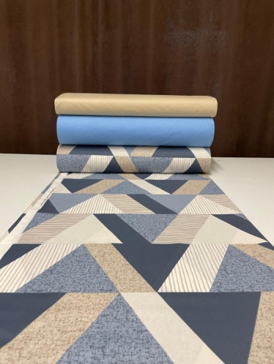 Lenjerie de pat bumbac Ranforce - Forme geometrice bej-bleo combinat cu bleo inchis