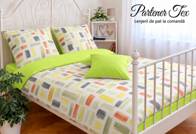 Lenjerie de pat bumbac Ranforce - Pensule pe verde cu verde deschis