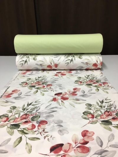Lenjerie de pat bumbac Ranforce - Crengute olive-grena combinat cu verde olive