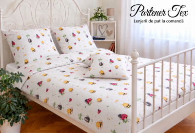 Lenjerie de pat bumbac Ranforce - Albinite cu rosu