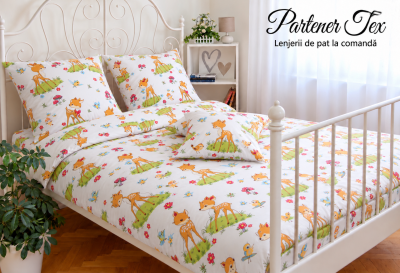 Lenjerie de pat bumbac Ranforce - Bambi pe alb