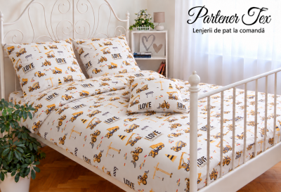 Lenjerie de pat bumbac Ranforce - Micul constructor pe alb