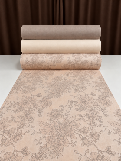 Lenjerie de pat bumbac Ranforce - Tapet floral pe frez combinat cu bej perlat