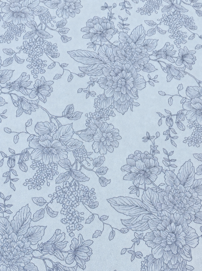 Lenjerie de pat bumbac Ranforce - Tapet floral pe bleu combinat cu bleu deschis