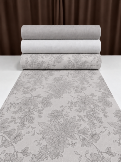 Lenjerie de pat bumbac Ranforce - Tapet floral pe gri combinat cu gri nisip