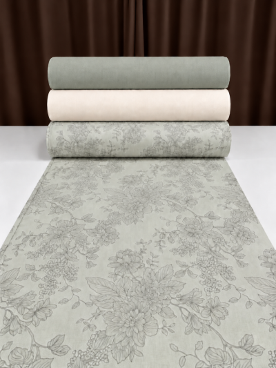 Lenjerie de pat bumbac Ranforce - Tapet floral pe verde combinat cu verde eucalipt