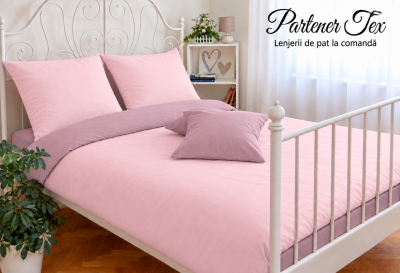 Lenjerie de pat bumbac Ranforce - Roz ceai cu mov perlat deschis
