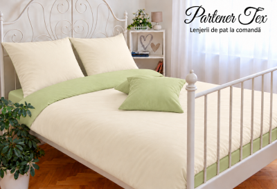 Lenjerie de pat bumbac Ranforce - Crem unt cu verde fistic