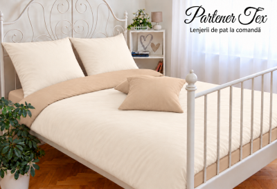 Lenjerie de pat bumbac Ranforce - Crem unt cu bej deschis