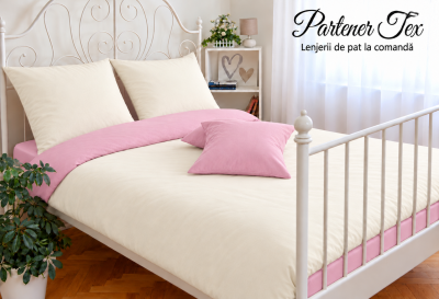 Lenjerie de pat bumbac Ranforce - Crem unt cu mov deschis