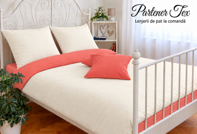 Lenjerie de pat bumbac Ranforce - Crem unt cu corai