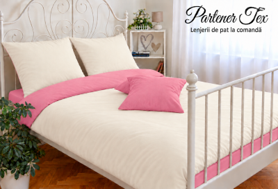 Lenjerie de pat bumbac Ranforce - Crem unt cu roz zmeura