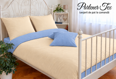 Lenjerie de pat bumbac Ranforce - Bej deschis cu bleu denim